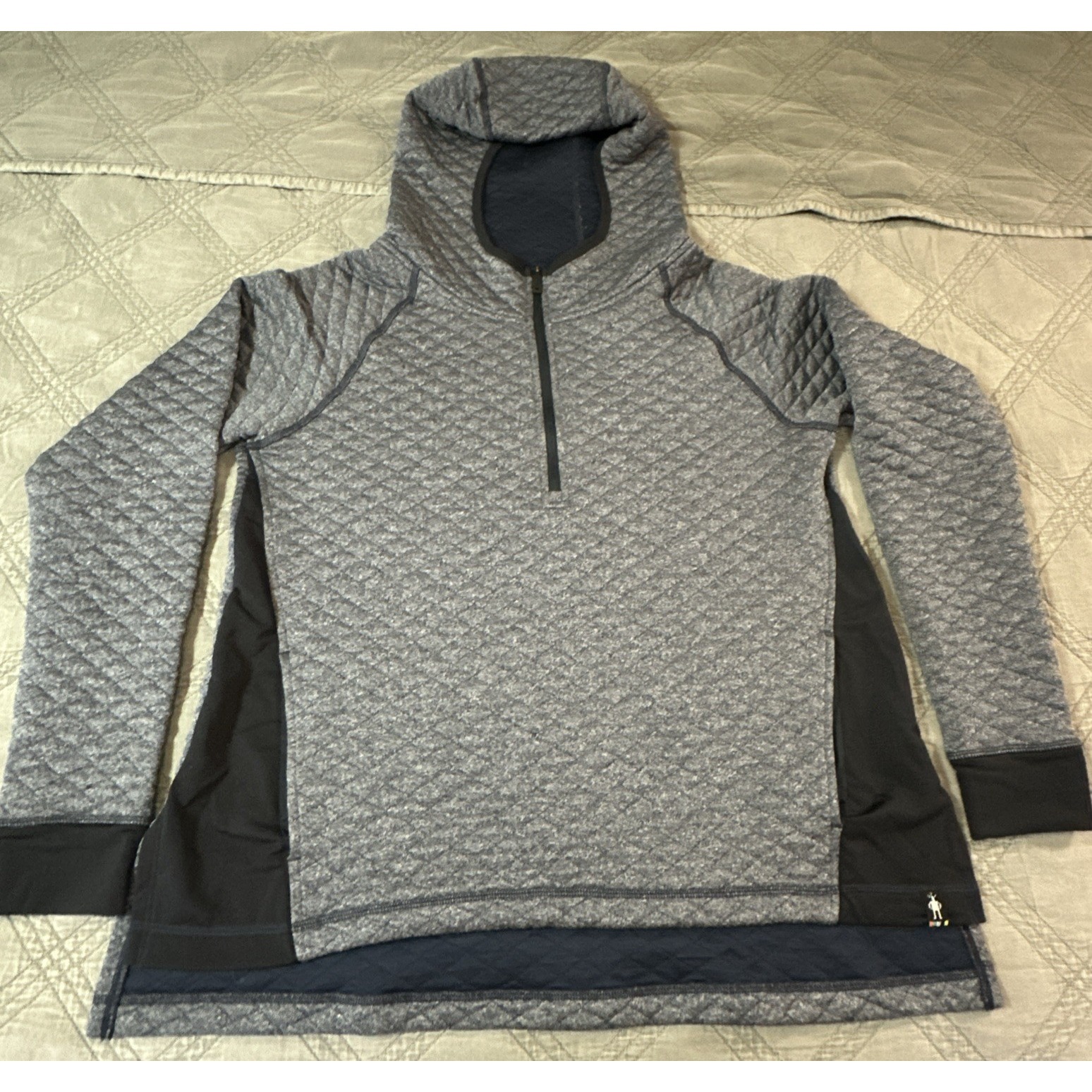 Smartwool Hoodie Womens Medium Gray Merino 1/4 Zip Quilted Shirt Base Layer